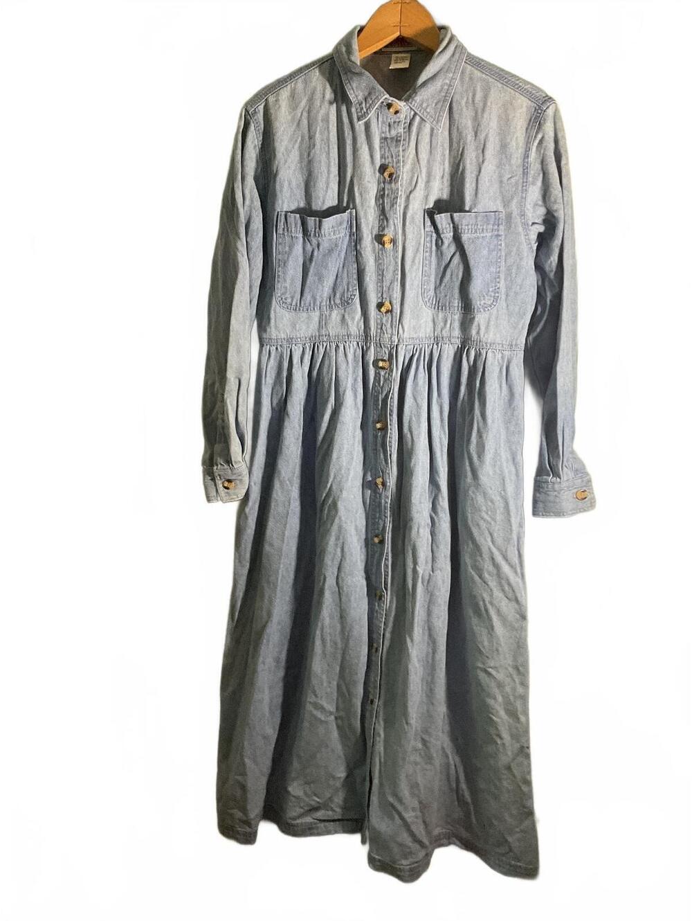 Vintage Fads Light Blue Denim Button-Up Long Dress Size M